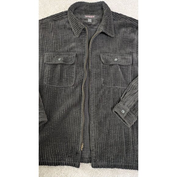 Vibes Mens Corduroy Zip-Up Jacket XL Black Shacket Skater Grunge Shirt - Picture 8 of 9